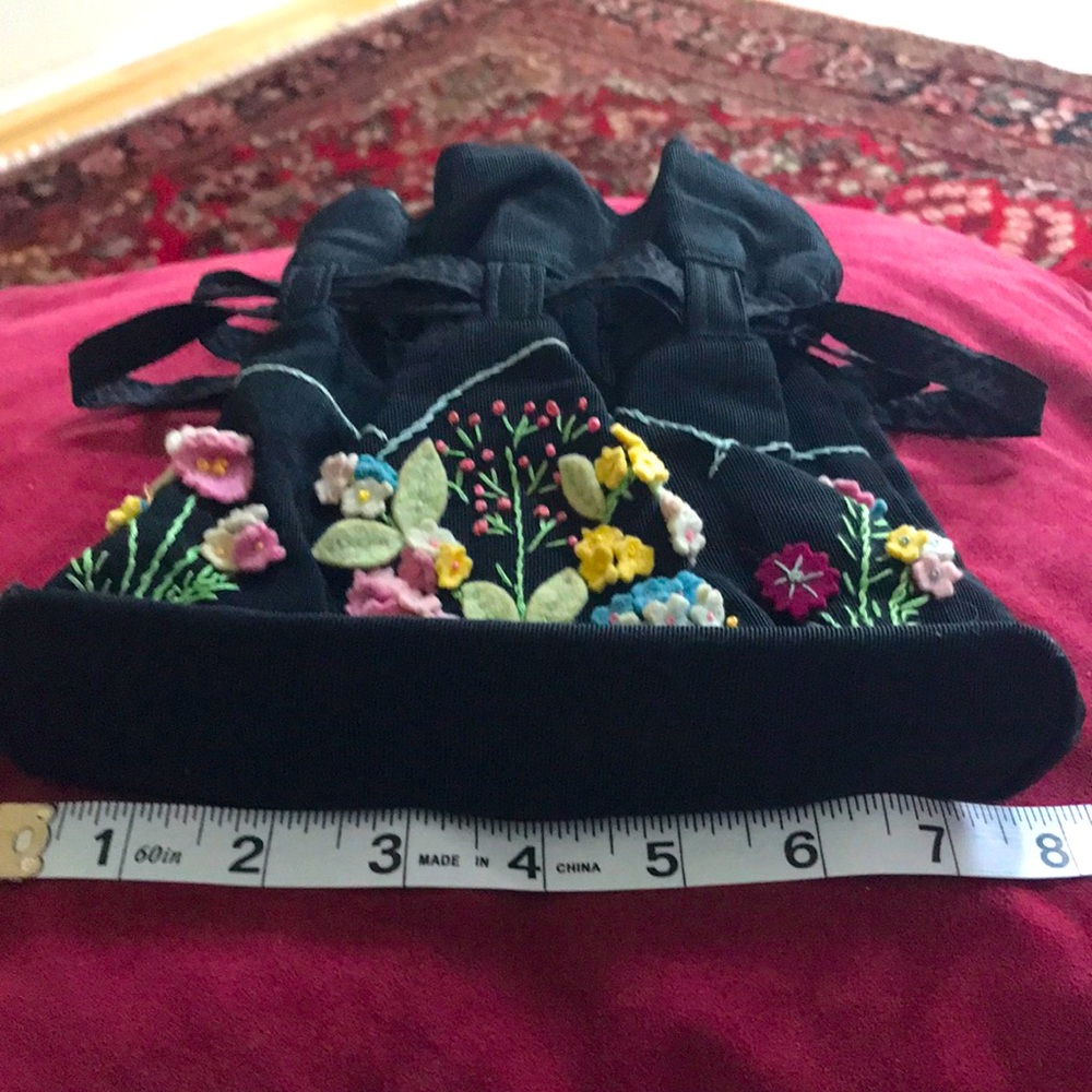 Vintage felted floral embroidered silk purse from Montreal 8 inches by 8 inches